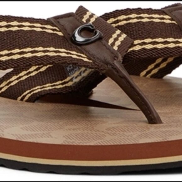 COACH Mens Webbing Flip Flop, Size 8, Tan Signature - Picture 7 of 8